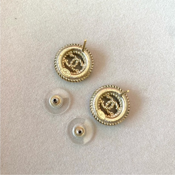 CHANEL Gold Tone Round CC Textured Twisted Pierced Earrings - Picture 2 of 4